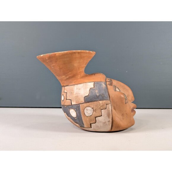 Oscar Mendoza JuJuy Pottery head Vase, Handmade Realistic Face Effigy Vessel - Picture 13 of 16